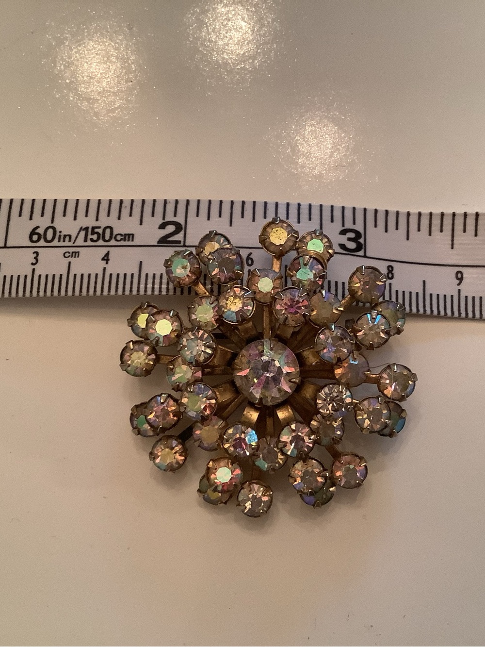 Aurora Borealis Crystal Burst Brooch - Gold Tone